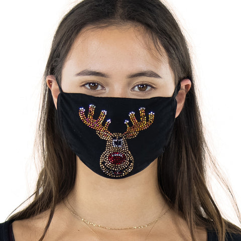 Reindeer Rhinestone Crystal Face Mask,front view