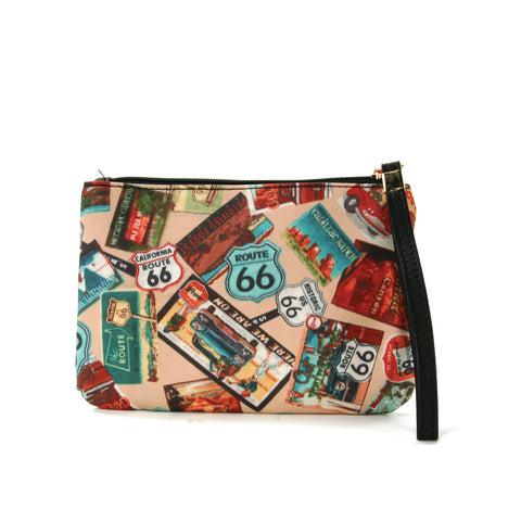 Route 66 Wristlet in Vinyl Material, beige color, front view
