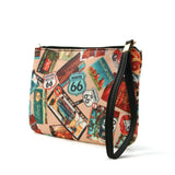 Route 66 Wristlet in Vinyl Material, beige color, side view