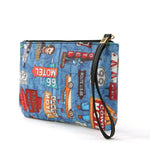 Route 66 Wristlet in Vinyl Material, blue color, side view