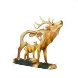 Mom Elk and Baby Walking in The Wild Faux Wood Figurine