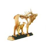 Mom Elk and Baby Walking in The Wild Faux Wood Figurine