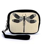 Vintage Print - Dragonfly Wristlet in Canvas Fabric, front view