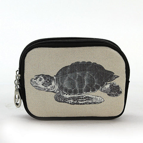 Vintage Print - Sea Turtle Wristlet In Canvas Fabric, front view