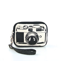 Canvas Mini Wallet Wristlet Bag with Film Camera Image, front view