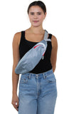 Premium Nylon Shark Fanny Pack with Gill Pockets, sling bag style on model