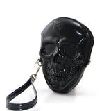Smiling Skull Zippered Wristlet in Vinyl Material front view