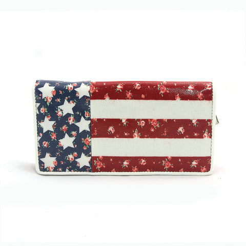 Floral American Zip Around Bi-Fold Wallet in Coated Canvas Material front view