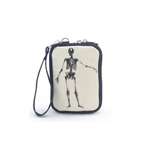 Vinage Print Skeletong Wristlet in Canvas Material front view