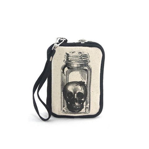 Vintage Print Head in a Jar Wristlet in Canvas Material, front view