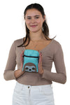 Sloth Small Puch Shoulder Bag in Vinyl Material, front view on model