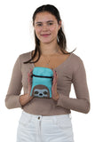 Sloth Small Puch Shoulder Bag in Vinyl Material, front view on model