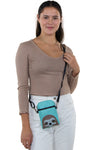 Sloth Small Puch Shoulder Bag in Vinyl Material, crossbody style on model
