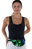 Sequin Fanny Pack, green color, fanny pack style on model