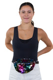 Sequin Fanny Pack, multi color, fanny pack style on model
