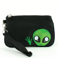 Friendly Alien Wristlet in Vinyl, green color front view