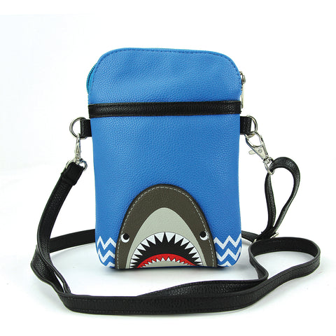 Shark Crossbody Pouch in Vinyl Material front view