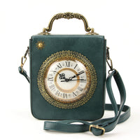 Vintage Clock Rectangle Shoulder Bag in Vinyl Material front view