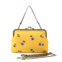 Bees Kisslock Bag in Yellow Cotton front view