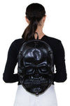 Scary Full Skull Backpack in Vinyl Material, backpack style, back view on model