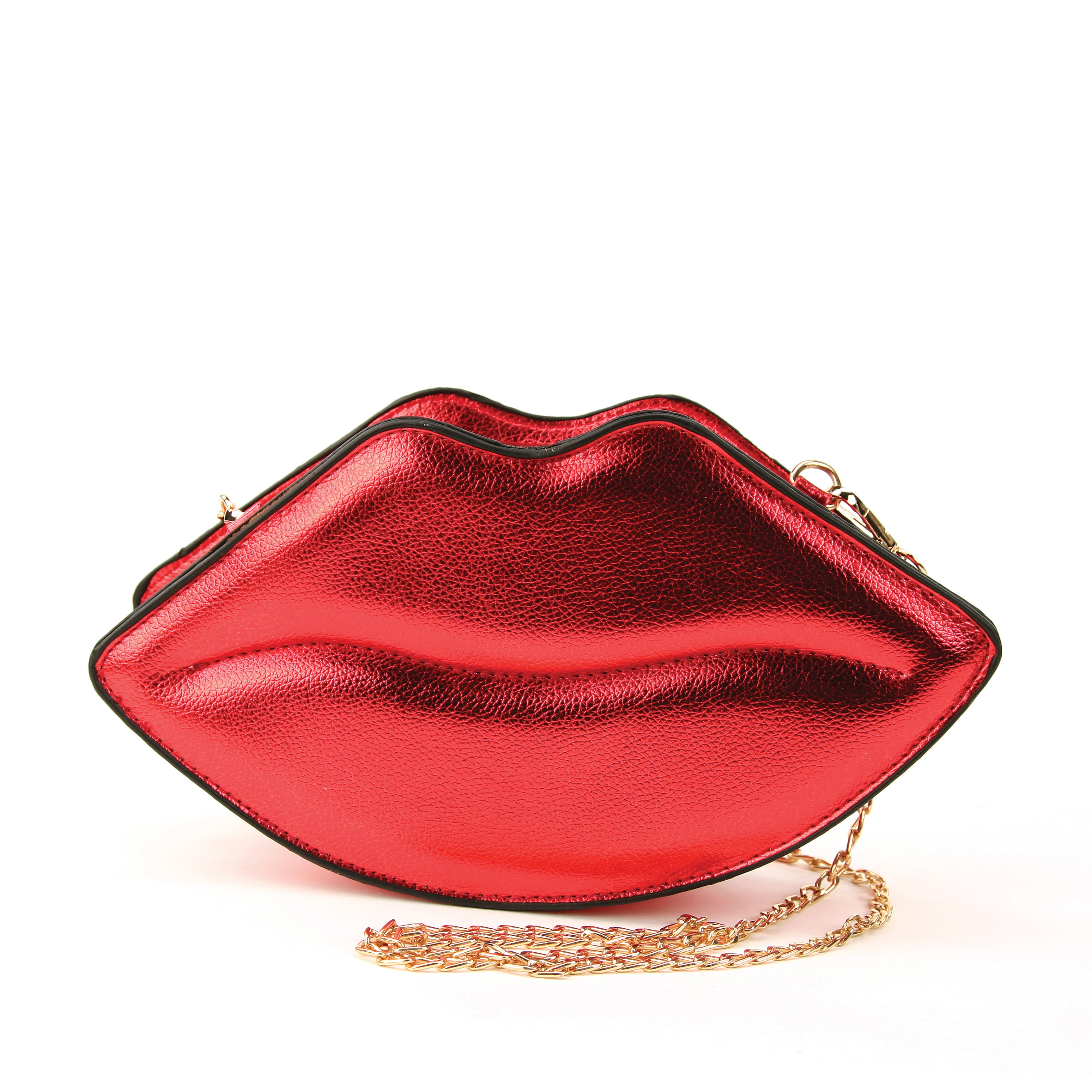 Sleepyville Critters - Shining Lips Cross Body Bag n Vinyl Material, red color, front view