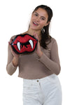 Sleepyville Critters - Vampire Mouth Cross Body Bag in Vinyl Material, front view on model