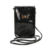 Smart Phone Shoulder Pouch with Plastic Phone Cover in Vinyl Material, black color, front view