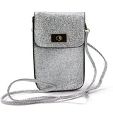 Smart Phone Shoulder Pouch with Plastic Phone Cover in Vinyl Material, silver color, front view