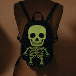 Glow in the Dark Skeleton Mini Backpack in Vinyl Material, glow in the dark front view