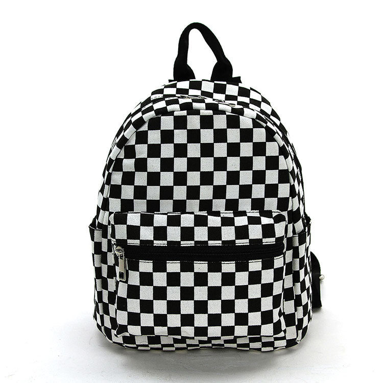 Checker Print Mini Backpack in Canvas Material, front view