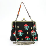Mushrooms Kisslock Frame Bag in Cotton in black, with chain strap