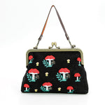 Mushrooms Kisslock Frame Bag in Cotton in black, without chain strap