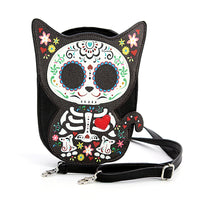 Floral Sugar Skull Cat Shoulder Bag, front view
