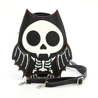 GLOW IN THE DARK SUGAR SKULL BAT SHOULDER BAG, FRONT VIEW