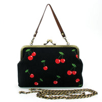Cherry Kiss Lock Bag in Linen Blend Fabric