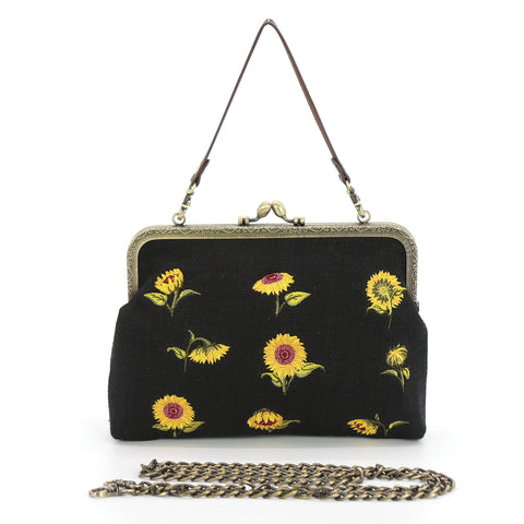 Sunflower Kiss Lock Bag in Cotton Blend