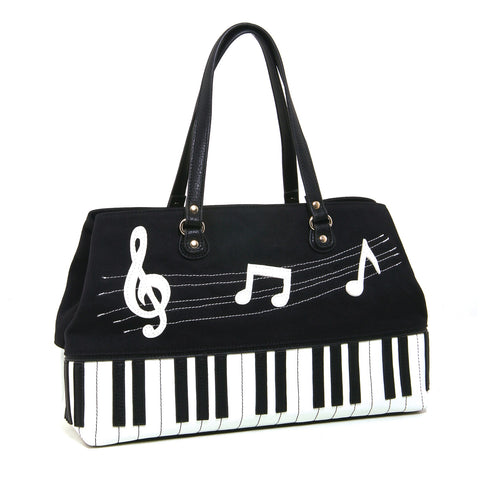Piano and Music Key Notes Canvas with Leatherette Trim Doctor's Satchel (Black) front view