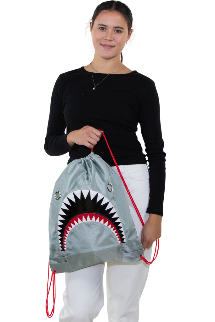 Unisex Water Resistant Nylon Shark Bite Jaws Drawstring Knap Sack Back ...