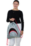 Unisex Water Resistant Nylon Shark Bite Jaws Drawstring Knap Sack Back Pack (Grey), handheld style on model