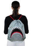 Unisex Water Resistant Nylon Shark Bite Jaws Drawstring Knap Sack Back Pack (Grey), backpack style on model