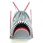Unisex Water Resistant Nylon Shark Bite Jaws Drawstring Knap Sack Back Pack (Grey) front view
