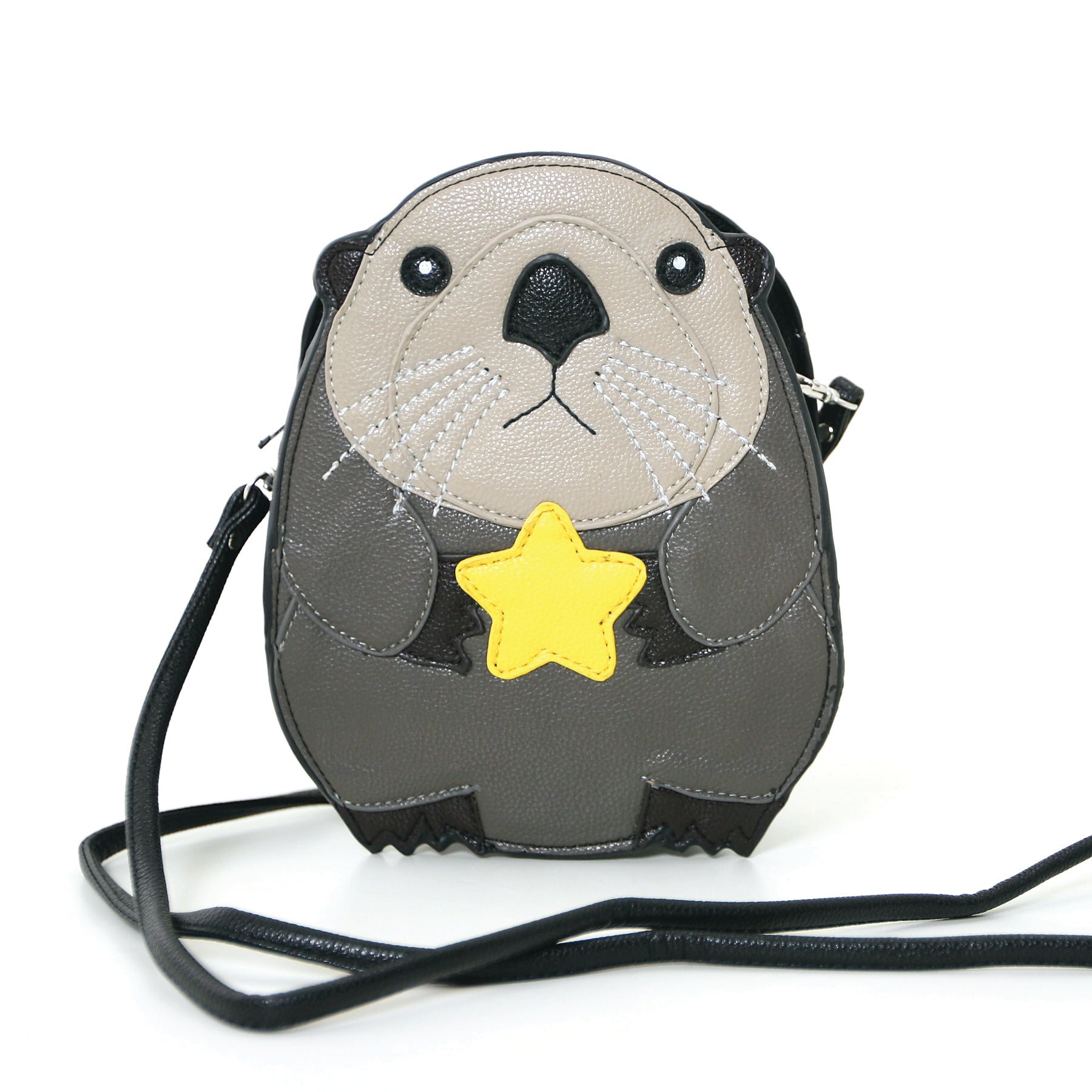 Sleepyville Critters Baby Beaver Holding a Star Shoulder Crossbody Bag in Vinyl Material front view