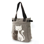 beige furry cat tote bag front view