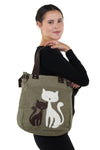 Lovely Cats With Faux Fur And Studs Canvas Tote Bag, beige color, shoulder bag style on model