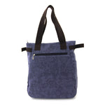 blue furry cat tote bag back view