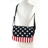 Stars And Stripes Cotton Small Messenger Crossbody in Canvas Material, on mannequin, front view