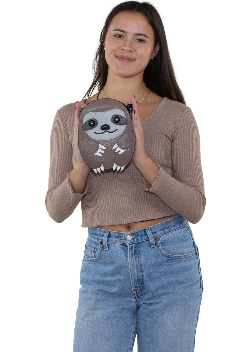 Sleepyville Critters Baby Sloth Shoulder Crossbody Bag in Vinyl Materi ...