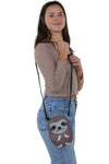 Sleepyville Critters Baby Sloth Shoulder Crossbody Bag in Vinyl Material, shoulder bag style on model