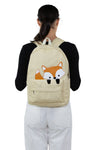 Sleepyville Critters - Peeking Baby Fox Canvas Backpack, backpack style on model