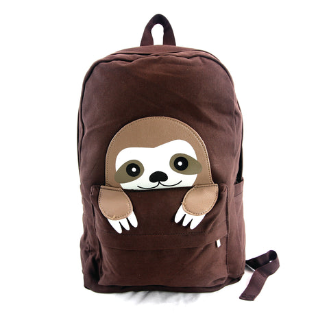 Peeking Baby Sloth Canvas Backpack front view